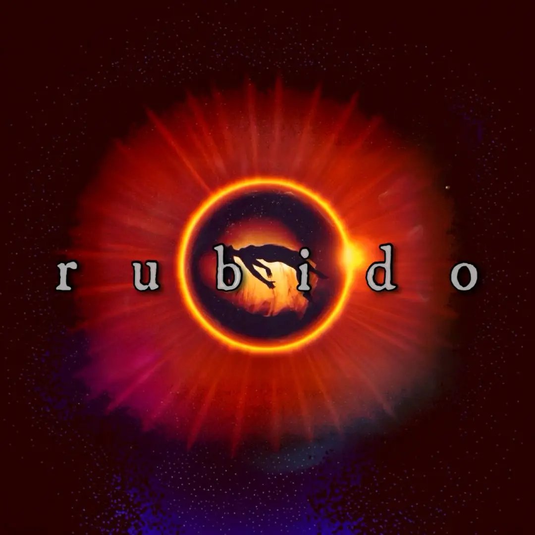 Rubido poster for Deep Dream State GE41, showing a silhouetted woman suspended inside a fiery eclipse against a red and violet cosmic background.